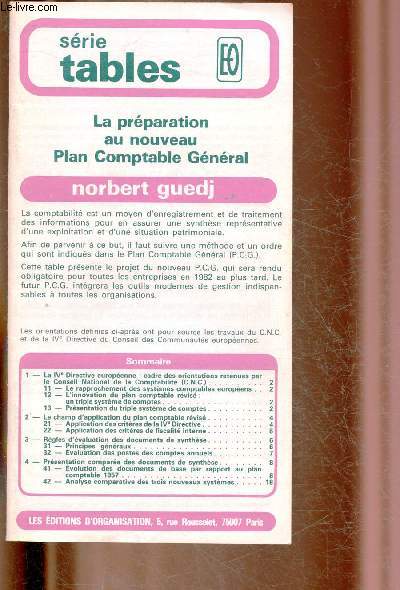 LA PREPARATION AU NOUVEAU PLAN COMPTABLE GENERAL / SERIE TABLES