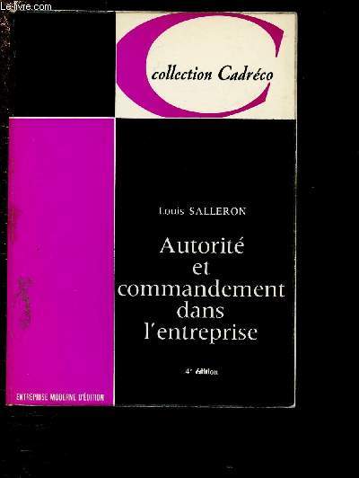 AUTORITE ET COMMANDEMENT DANS L'ENTREPRISE / COLLECTION 