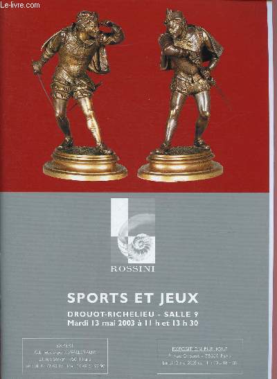 13 MAI 2003 - SPORTS ET JEUX - HOTEL DROUOT - SALLE 9 - CATALOGUE DE VENTE AUX ENCHERES