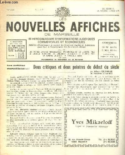 N2231 - Du 11 au 13 Mai 78 - LES NOUVELLES AFFICHES DE MARSEILLE : Deux critiques et deux peintres du dbut du sicle : Henri Cain - Edouard Detaille - Andr Salmon et Othon Friesz - Confrence du Doyen Debbash  l'Office central des Bibliothques -etc