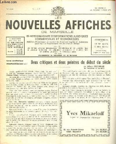 N2231 - Du 11 au 13 Mai 78 - LES NOUVELLES AFFICHES DE MARSEILLE : Deux critiques et deux peintres du dbut du sicle : Henri Cain - Edouard Detaille - Andr Salmon et Othon Friesz - Confrence du Doyen Debbash  l'Office central des Bibliothques -etc