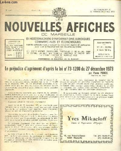N2234 - Du 21 au 24 Mai 78 - LES NOUVELLES AFFICHES DE MARSEILLE : Le prjudice d'agrment d'aprs la loi n73-1200 du 27 dcembre 1973, par Pierre Poucel - La pollution en mditerrane - Les Danois ont investi  Marseille -etc.