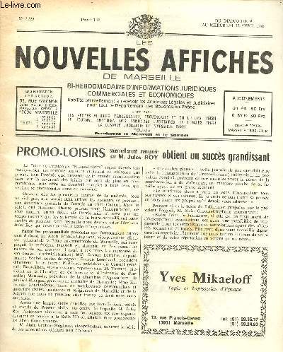 N 2223 - Du 9 au 12 Avril 78 - LES NOUVELLES AFFICHES DE MARSEILLE : promo-loisirs obtient un succs grandissant - Douce : Cette vrit potique qui nous chappe -etc.