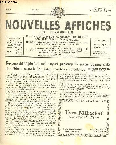 N2241 - Du 15 au 17 Juin 78 - LES NOUVELLES AFFICHES DE MARSEILLE : Responsabilit du crancier ayant prolong la survie commerciale du dbiteur avant la liquidation des beins de celui-ci, par Poucel - etc