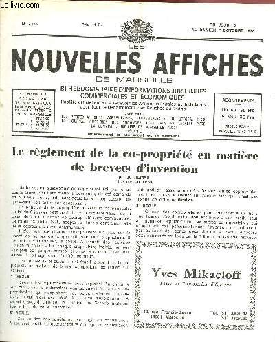 N2268 - Du 5 au 7 Octobre 78 - LES NOUVELLES AFFICHES DE MARSEILLE : Le rglement de la co-proprit en matire de brevets d'invention, par A. Roman - Mission commerciale en Rpublique Arabe d'Egypte - Exposition d'Artisanat Indien  Avoignon,etc.