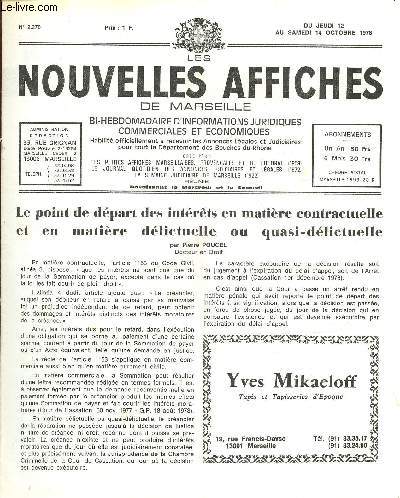 N2270- Du 12 au 14 Octobre 78 - LES NOUVELLES AFFICHES DE MARSEILLE : Le point de dpart des intrts en matire contractuelle et en matire dlictuelle ou quasi-dlictuelle, par P. Poucel - Tanle ronde  l'Universit de droit, d'conomie et des sciences
