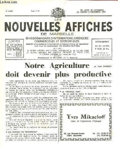 N2284 - Du 30 Novembre au 2 Decembre 1978 - LES NOUVELLES AFFICHES DE MARSEILLE : Notre agriculture doit devenir plus productive, par R. Quison - Norbert Rouland  parl de 