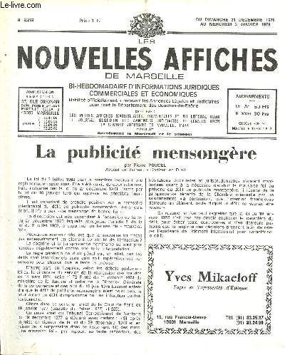 N2292 - Du 31 Dcembre 1978 au 3 Janvier 1979 - LES NOUVELLES AFFICHES DE MARSEILLE : La publicit mensongre, par P. Poucel - Nouvelles mesures en faveur de la maternit, par Bernard Amiel - Un bel exemple de coopration artistique internationale ...