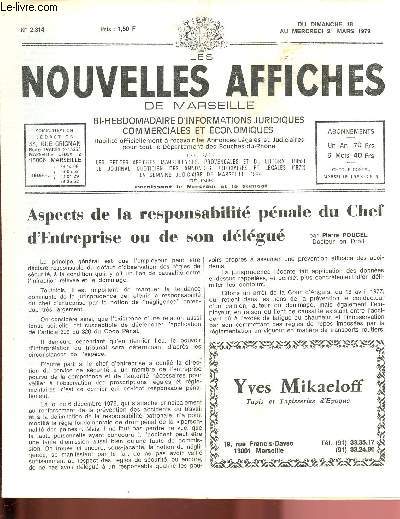 N2314 - Du 18 au 21 Mars 1979 - LES NOUVELLES AFFICHES DE MARSEILLE : Aspects de la repsonsabilit pnale du Chef d'Entreprise ou de son dlgu, par P. Poucel - Un sujet d'actualit : Droit bancaire et lgislation - La merveilleuse collection de tapis