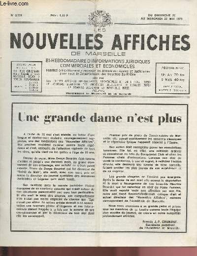 N2331 - Du 20 au 23 Mai 1979 - LES NOUVELLES AFFICHES DE MARSEILLE : Une grande dame n'ets plus : Denys Bourdet, par Francis J-P. Chamant - Les Handicaps et la Scurit Sociale, par Bernard Amiel - Marseille : Champion des vols de voiture,etc.