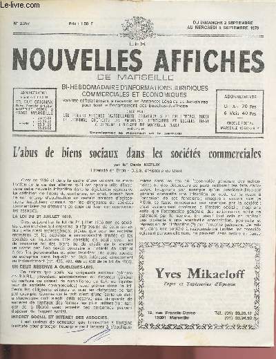 N2357 - Du 2 au 5 Septembre 1979 - LES NOUVELLES AFFICHES DE MARSEILLE : L'abus de biens sociaux dans les socits commerciales - Concours d'entre dans le corps des greffiers de Marseille - En visite  Marseille l'Ambassadeur du Nigria ...