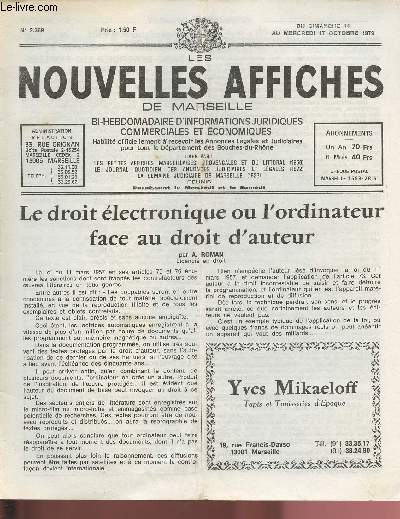 N2369 - Du 14 au 17 Octobre 1979 - LES NOUVELLES AFFICHES DE MARSEILLE : Le droit lectronique ou l'ordinateur face au droit d'auteur - Le secrtaire d'Etat au Logement  Marseille : 