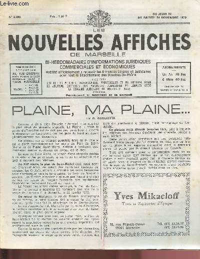 N2380 - Du 22 au 24 Novembre 1979 - LES NOUVELLES AFFICHES DE MARSEILLE : Plaine, ma plaine ..., par G. Gugliotta - Nouvelle mission au Brsil sous l'gide de la Chambre de Commerce - La critique mercenaire, a existe !,etc.