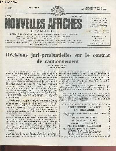 2417- Du 6 au 9 Avril 1980 - LES NOUVELLES AFFICHES DE MARSEILLE : Dcisions jurisprudentielles sur le contrat de cautionnement, par Me Pierre Poucel - 