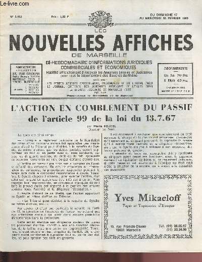 2403 - Du 17 au 20 Fvrier 1980 - LES NOUVELLES AFFICHES DE MARSEILLE : L'Association France-Grande-Bretagne s'intresse aux ptes - Dner-Dbat des Femmes-Patrons : 