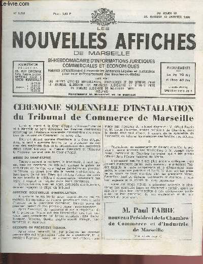 2392 - Du 10 au 12 Janvier 1980 - LES NOUVELLES AFFICHES DE MARSEILLE : Crmonie solennelle d'installation du tribunal de Commerce de Marseille - M. Paul Fabre : Nouveau prsident de la Chambre de Commerce et d'Industrie de Marseille - Baboulene ...