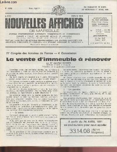 2513 - Du 29 Mars au 1er Avril 1981 - LES NOUVELLES AFFICHES DE MARSEILLE : La vente d'immeuble  rnover, par Me Jean-Paul Decorps- Air France : 