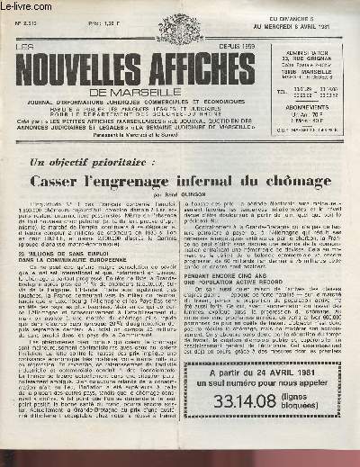 2515 - Du 5 au 8 Avril 1981 - LES NOUVELLES AFFICHES DE MARSEILLE : Casser l'engrenage infernal du chmage, par R. Quinson - La XVIe Semaine Nautique International de la Mditerrane - Inauguration du 