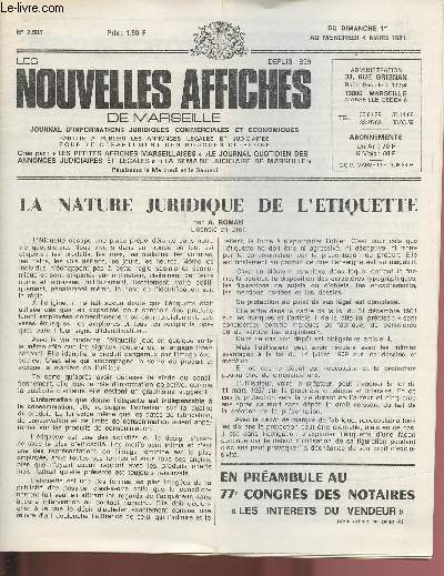 2505 - Du 1er au 4 Mars 1981 - LES NOUVELLES AFFICHES DE MARSEILLE : La nature juridique de l'tiquette, par A. Roman - 
