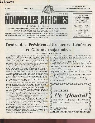 N2471 - Du 26 au 29 Octobre 1980 - LES NOUVELLES AFFICHES DE MARSEILLE : Droits des Prsidents-Directeurs Gnraux et grants majoritaires, par A. Roman - Inauguration d'un Centre Optique Mutualiste, par J. da Luz - L'usine de P.C.U.K.  Fos ...