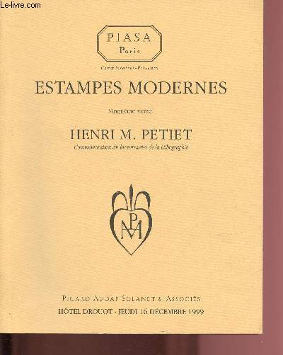 CATALOGUE DE VENTE AUX ENCHERES - JEUDI 16 DECEMBRE 1999 - HOTEL DROUOT : ESTAMPES MODERNES, HENRI M. PETTET - Commmoration du bicentenaire de la lithographie - 20me vente