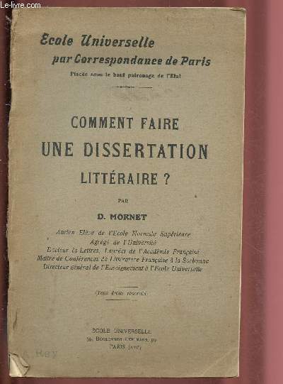 COMMENT FAIRE UNE DISSERTATION LITTERAIRE ?