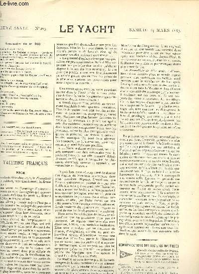 N263 - 24 MARS 1883 - LE YACHT : Le yachting franais : Nice - Marine de guerre : les com-bats sur mer de l'avenir - Les concurrents des rgates de Nice - Monographie d'un cargo-steamer,etc..