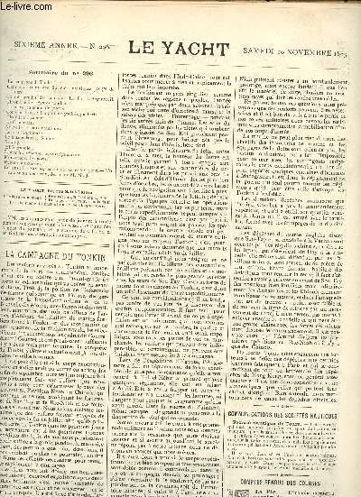 N296 - 10 NOVEMBRE 1883 - LE YACHT : La campagne du Tonkin - Chalutiers  vapeur - Le Catamaran - Le touage dans le Rhne -etc.