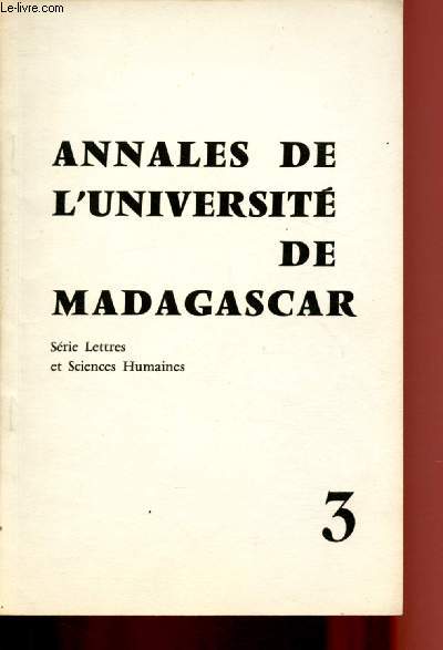 ANNALES DE L'UNIVERSITE DE MADAGASCAR - SERIE LETTRES ET SCIENCES HUMAINES N3