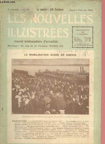 N89 - 3e ANNEE - JEUDI 4 FEVRIER 1904 : La mobilisation russe en Sibrie - Mirline : souvenir de la chandeleur - Une grande capture de carnassiers marins  Bergen (Norvge),etc.