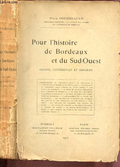 POUR L'HISTOIRE DE BORDEAUX ET DU SUD-OUEST