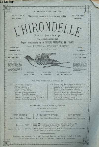N1 - 1RE ANNEE - 14 JUIN 1984 - L'HIRONDELLE :