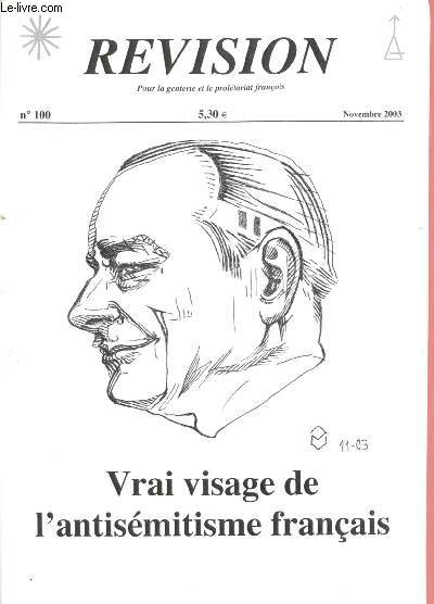 N100 - NOVEMBRE 2003 - REVISION : VRAI VISAGE DE L'ANTISEMITISME FRANCAIS : France juive ? - Source d'oil - Acrobaties du verbe - etc.