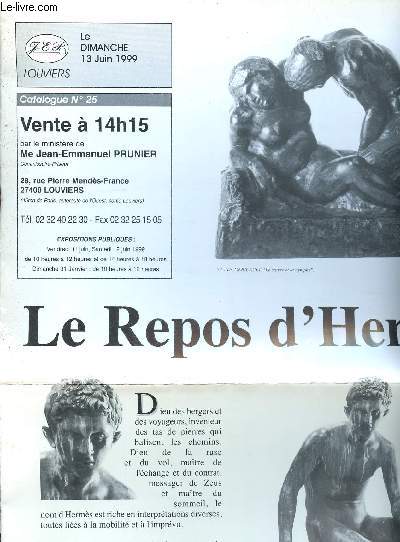 CATALOGUE DE VENTE AUX ENCHERES - 13 JUIN 1999 - LOUVIERS : LE REPOS D'HERMES
