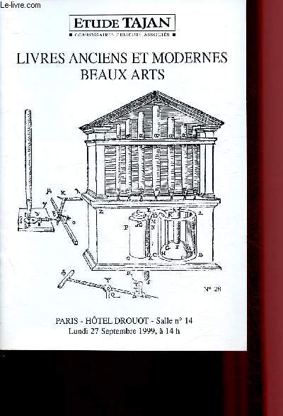 CATALOGUE DE VENTES AUX ENCHERES -27 SEPTEMBRE 1999 - HOTEL DROUOT - PARIS : Livres anciens et modernes - Beaux-Arts