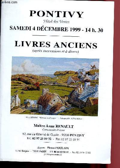 CATALOGUE DE VENTES AUX ENCHERES - 4 DECEMBRE 1999 - HOTEL DES VENTES - PONTIVY : Livres anciens aprs succession e  divers