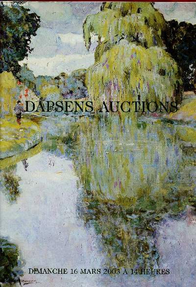CATALOGUE DE VENTES AUX ENCHERES - 16 MARS 2003 - DAPSENS AUCTIONS - REIMS : Arts dcoratifs - miniature - verrerie - cramique de Longwy, de Jersey, de Quimper,etc - tableaux, dessins, aquarelle, gravures et lithographies, lustres,etc