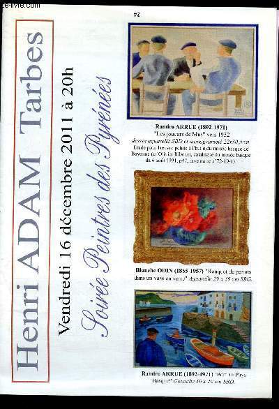 Catalogue de vente aux enchres - 16 dcembre 2011 - Henri Adam - Tarbes : Mobilier, tableaux et objets d'arts