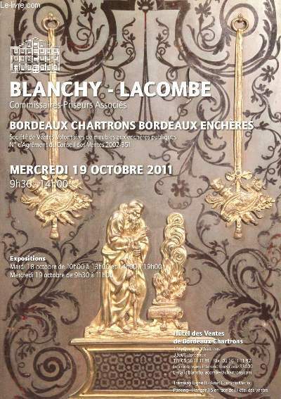 Catalogue de vente aux enchres : 19 Octobre 2011 - Htel des ventes de Bordeaux Chartrons - : bijoux, mobilier, bronzes, cramiques,pendules, maquette de bateau