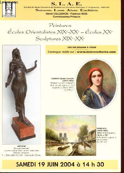 Catalogue de vente aux enchres : 19 juin 2004 - Peintures, Ecoles orientalistes XIX-XXe - Ecoles XXe - Sculptures XIXe-XXe