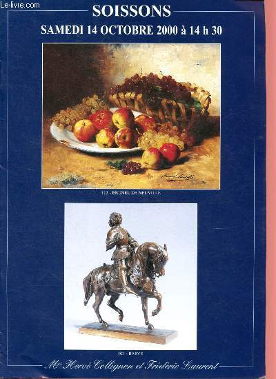 Catalogue de vente aux enchres : 14 octobre 2000 - Soissons : Meubles et objets d'art dont ivoires de Diepper - Porcelaines XIXe - Verrerie Daum et Gall - Bijoux - Tapis