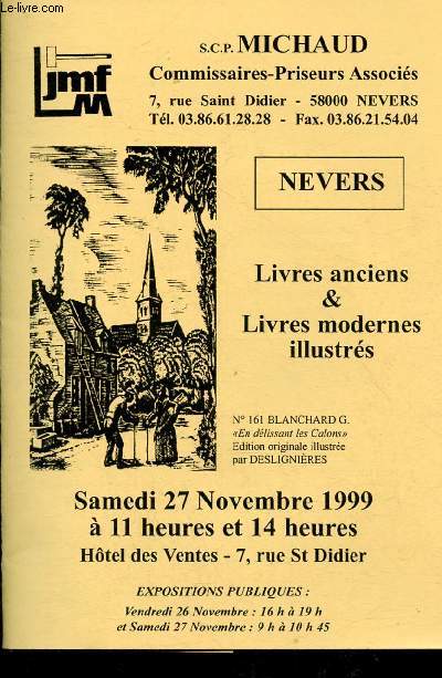 Catalogue de vente aux enchères :27 novembre 1999 - Hôtel des ventes - Nevers : livres anciens et modernes ( Buffon 