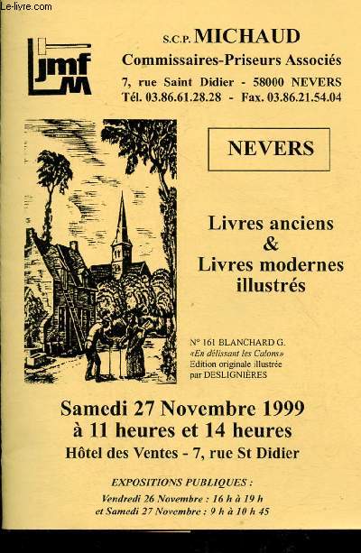 Catalogue de vente aux enchres :27 novembre 1999 - Htel des ventes - Nevers : livres anciens et modernes ( Buffon 