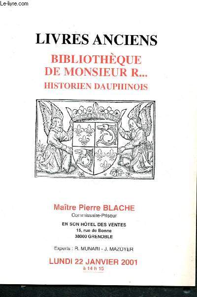 Catalogue de vente aux enchres : 22 janvier 2001 - Htel des ventes - Grenoble : livres anciens - Bibliothque de Monsieur R,historien dauphinois ( Lonard de Vinci, Balzac, Cervantes, documentation, Dauphin-Savoie...)