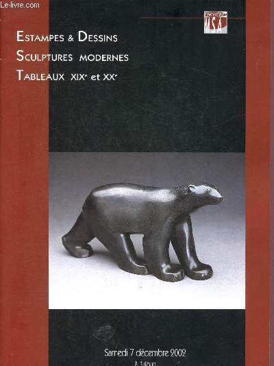 Catalogue de ventes aux enchres - 7 dcembre 2002 - Pontoise : estames et dessins, sulptures modernes, tableaux XIXe et XXe