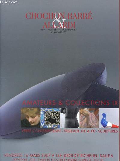 Catalogue de ventes aux enchres - 16 mars 2007 - Drouot-Richelieu : verre contemporain; sculptures, photos, tableaux XIXe et XXe