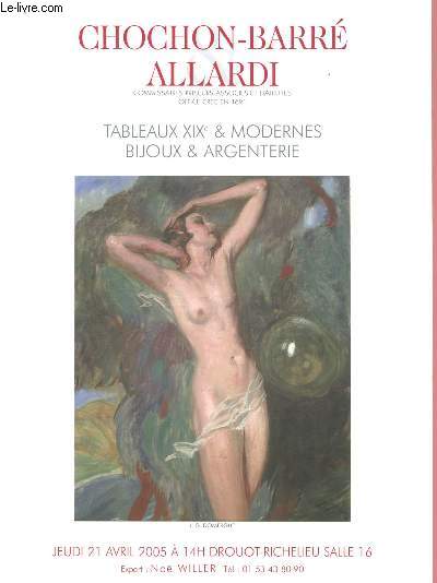 Catalogue de ventes aux enchres - 21 avril 2005 - Drouot-Richelieu : tableaux XIXe et modernes, bijoux et argenterie