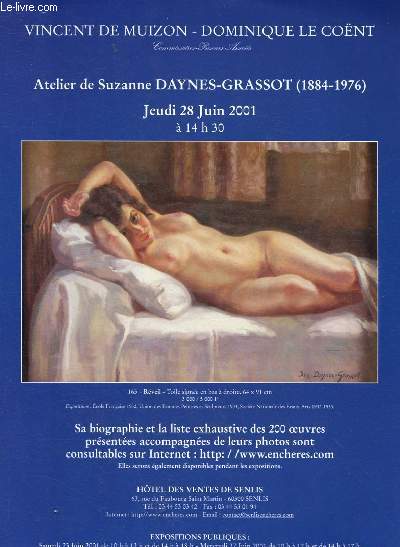 Catalogue de ventes aux enchres - 28 juin 2001 - Htel des ventes de Senlis : atelier de Suzanne Daynes-Grassot