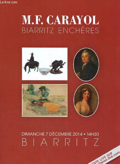 Catalogue de ventes aux enchres - 7 dcembre 2014 - Htel des ventes mobilires - Biarritz : tableaux XIXe et modernes, objets d'art et de bel ameublement, bon mobilier ancien et de style