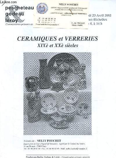 Catalogue de ventes aux enchres - 23 avril 2002 - Drouot-Richelieu - Paris : cramiques et verreries XIXe et XXe